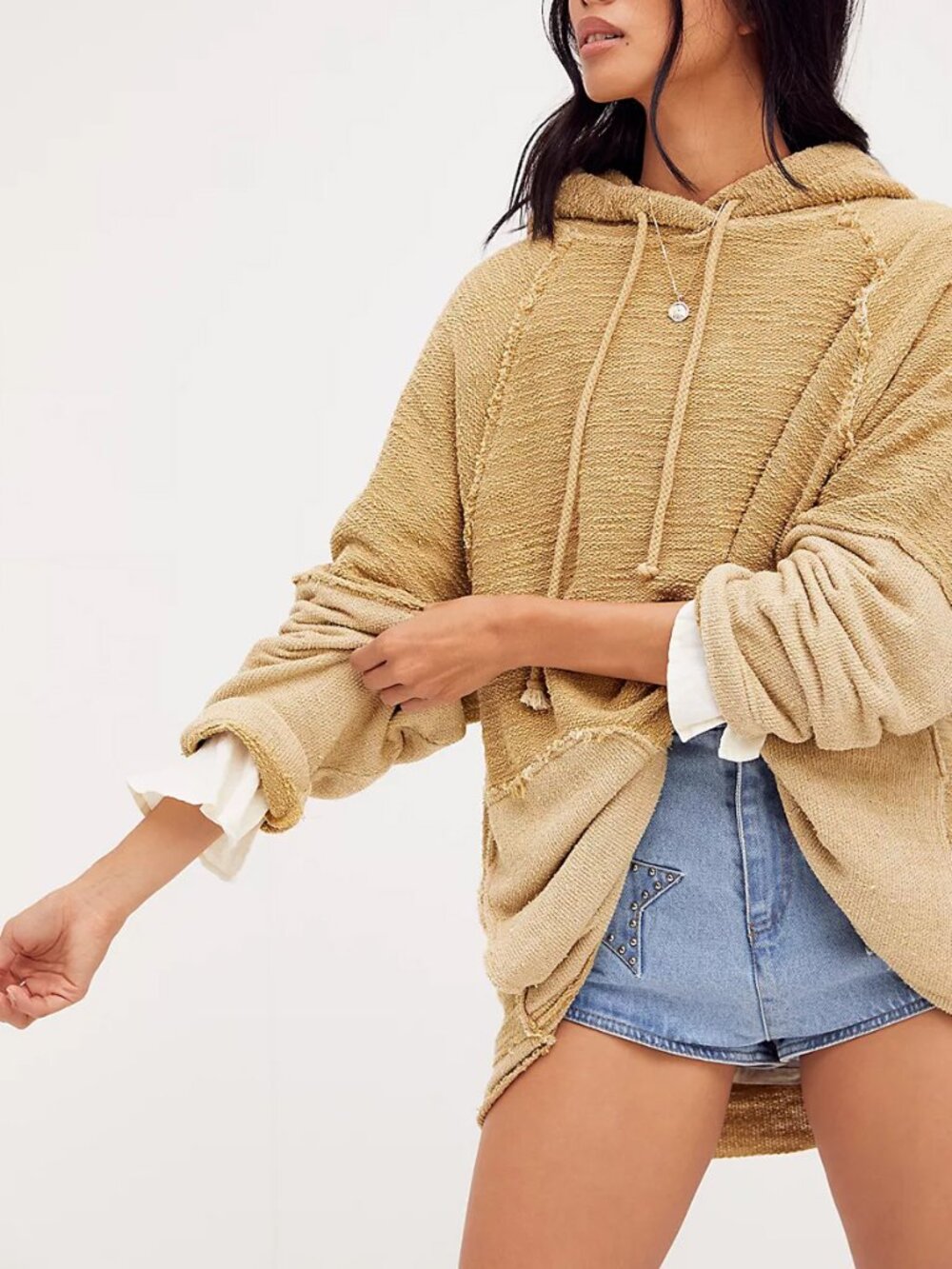 Free People Cerritos Oversized Hoodie Size M Longline Spanish Moss $148 Beach